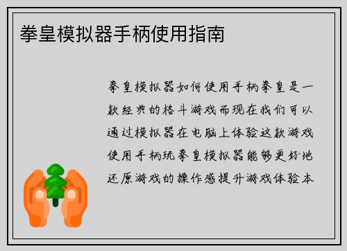 拳皇模拟器手柄使用指南