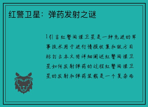 红警卫星：弹药发射之谜
